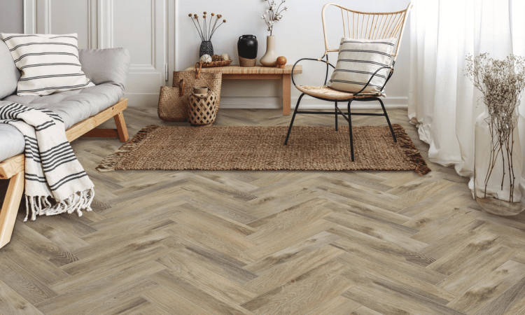 Aqua-Step - SPC floor - Herringbone Newcastle - Light brown - 610x122x4,5mm