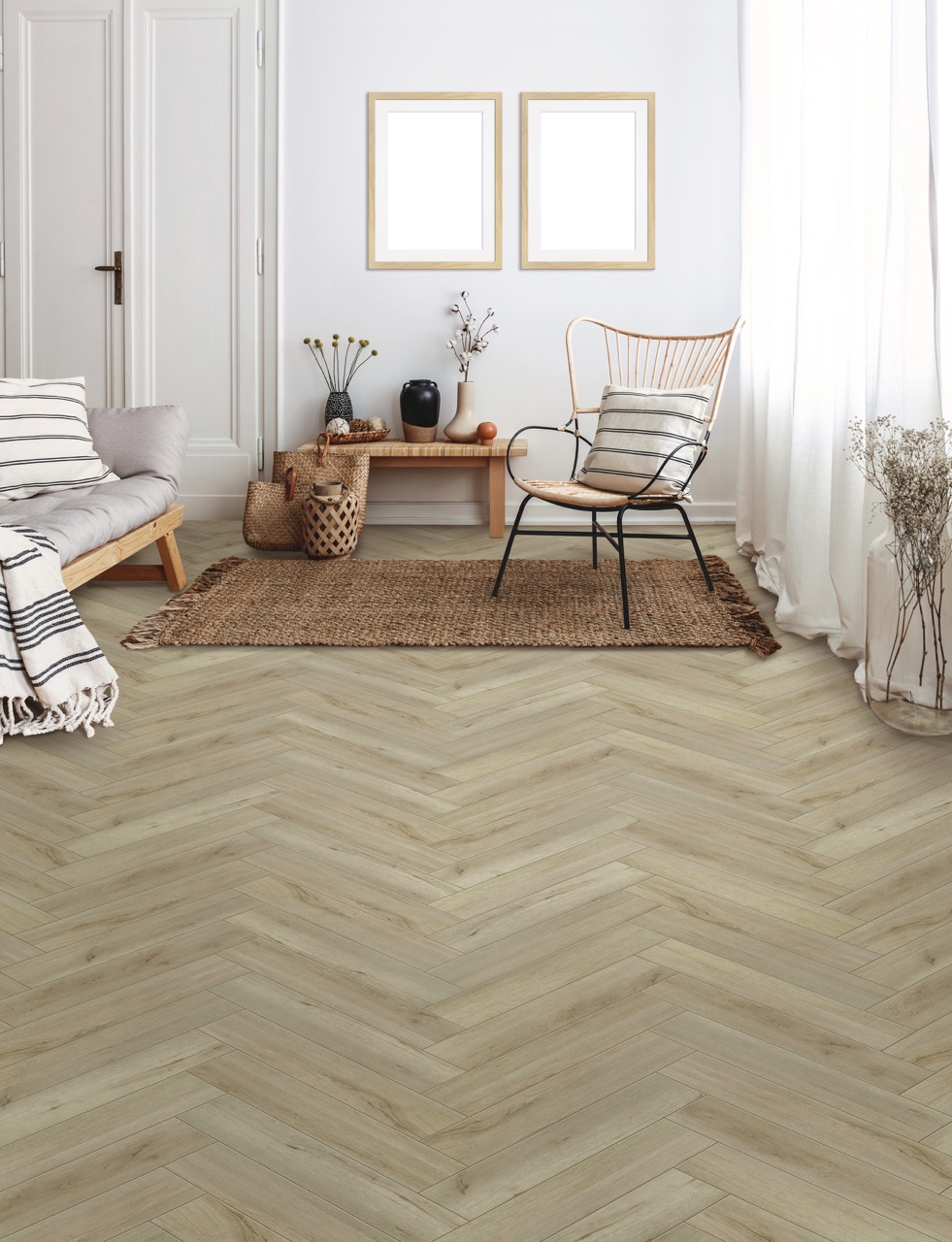 Aqua-Step - SPC floor - Herringbone Leeds - Light brown - 610x122x4,5mm