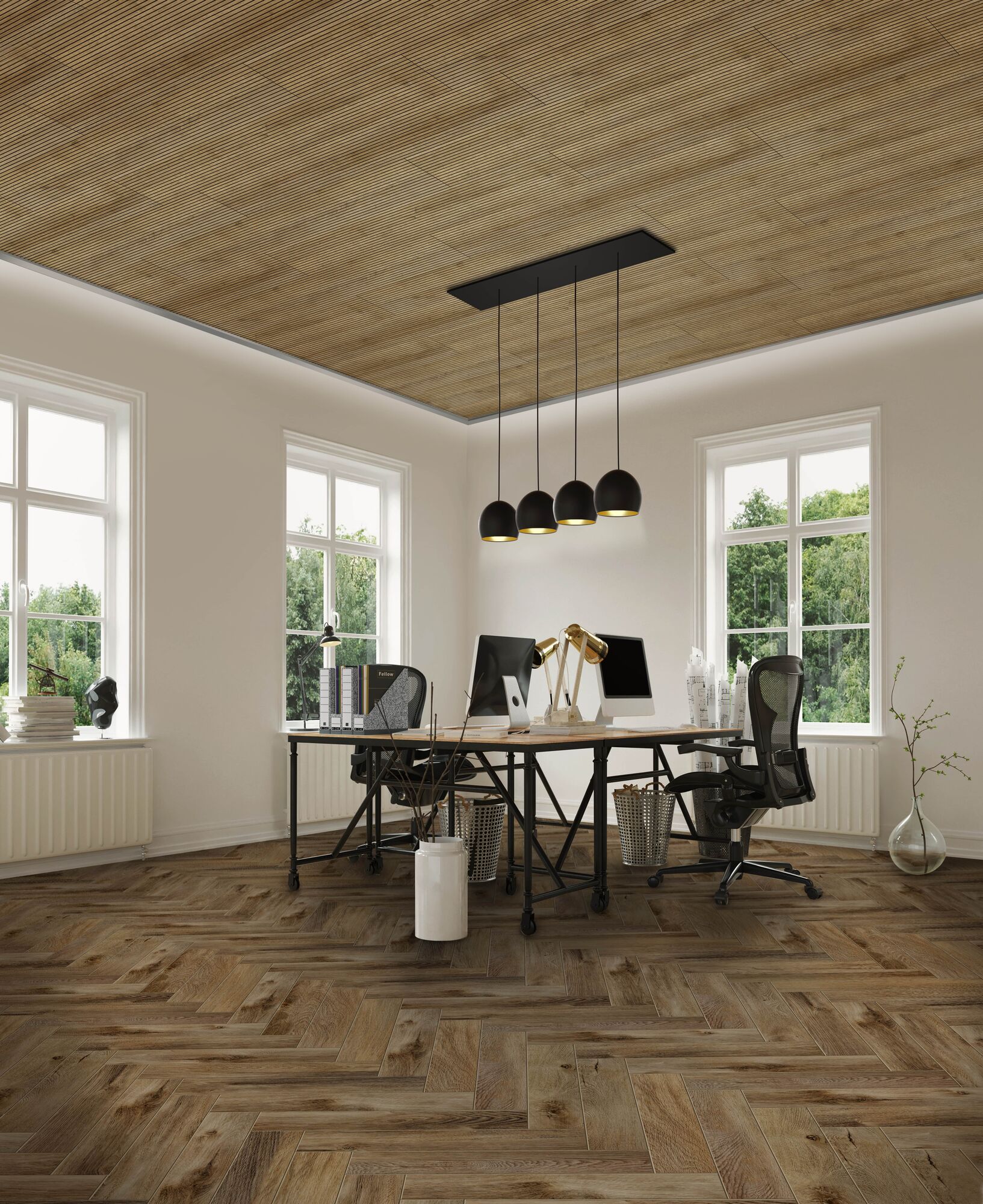 Office with herringbone floor