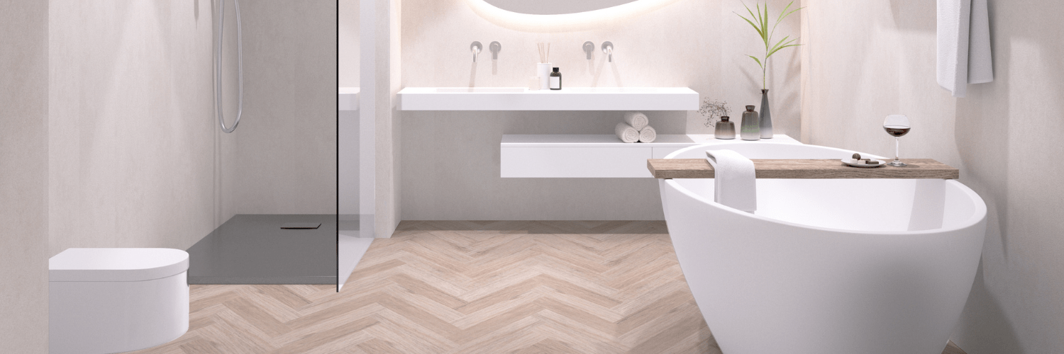 Bathroom with herringbone floor